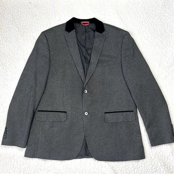 Alfani Slim Fit Blazer Men 42R Black Two Button Front Lined Velvet Collar Formal - Picture 1 of 8